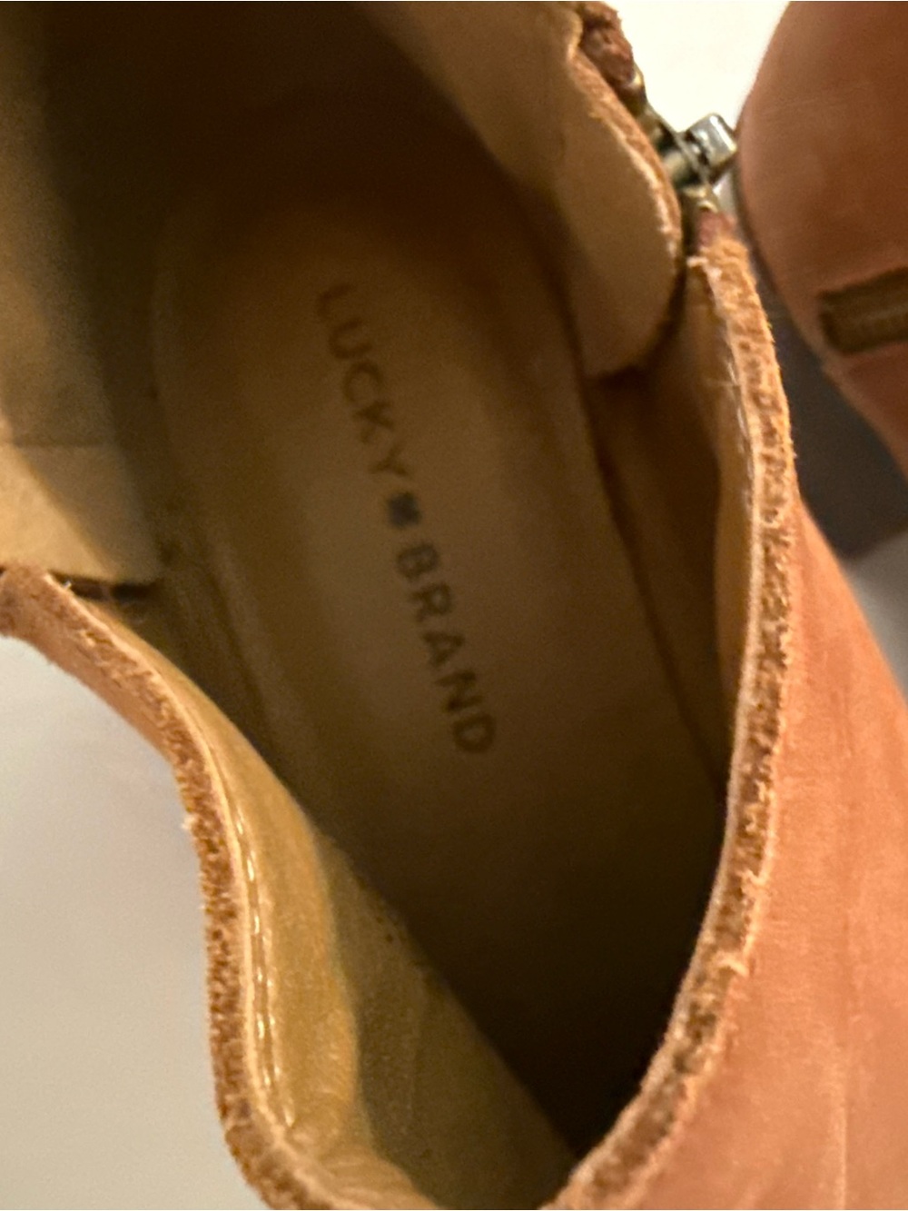 Lucky Brand Tan Brown Leather Ankle Booties Zip Side Size 9 - Picture 5 of 10
